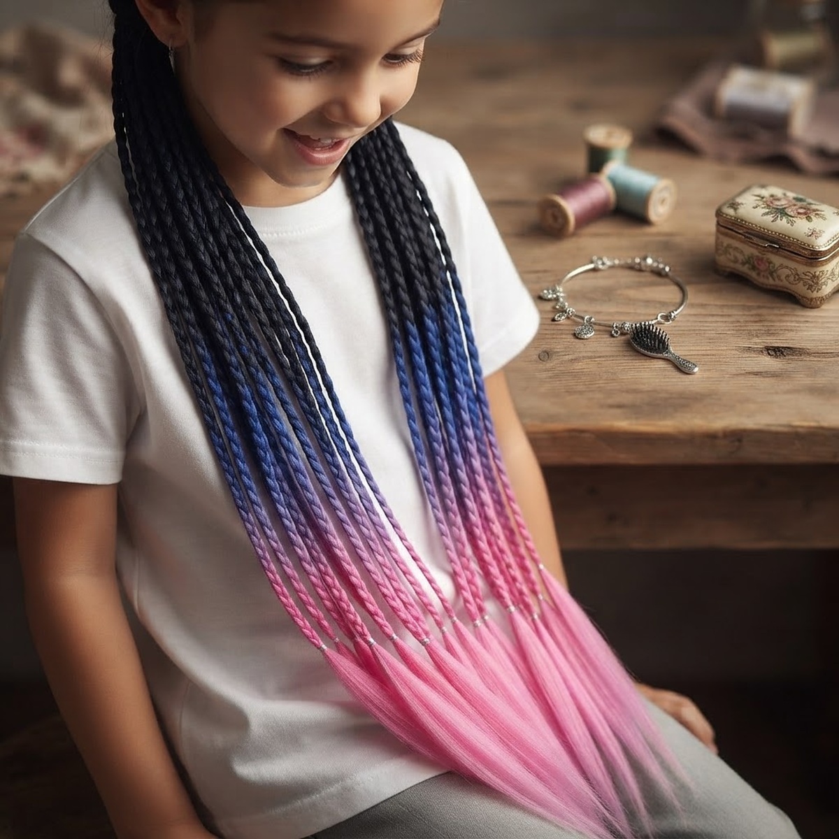 Copíky s gumičkou Crazy braids Pink 60cm