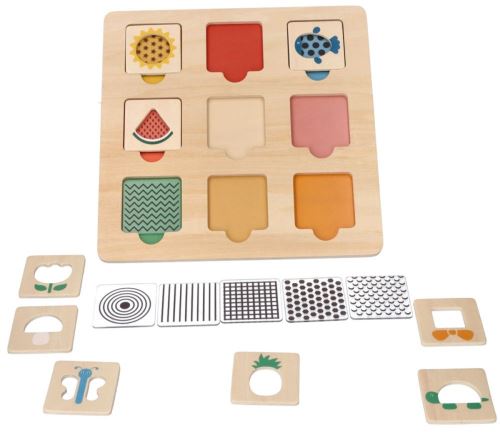 Drevená aktívna vkladačka/puzzle so vzormi, prírodná