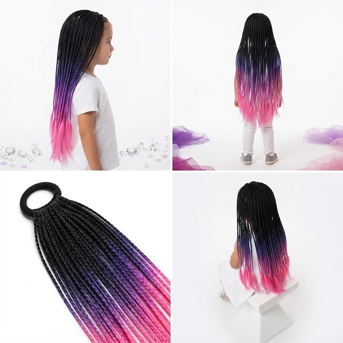 Copíky s gumičkou Crazy braids Pink 60cm
