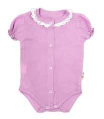 Baby Nellys 3-dílná mušelínová soupravička, body, kraťasky + čelenka GIRL, lila (4)