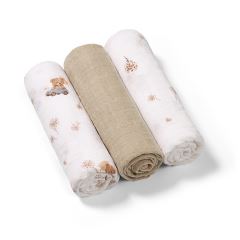 Mušelínové plienky BabyOno, Super Soft béžové, 100% bavlna, 3 ks x 70x70 cm, Medvedík I Mušelínové plienky BabyOno, Super Soft béžové, 100% bavlna, 3 ks x 70x70 cm, Medvedík I