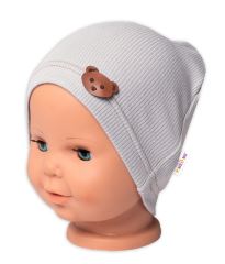 Baby Nellys Žebrovaná čepice Medvídek - šedá Baby Nellys Žebrovaná čepice Medvídek - šedá