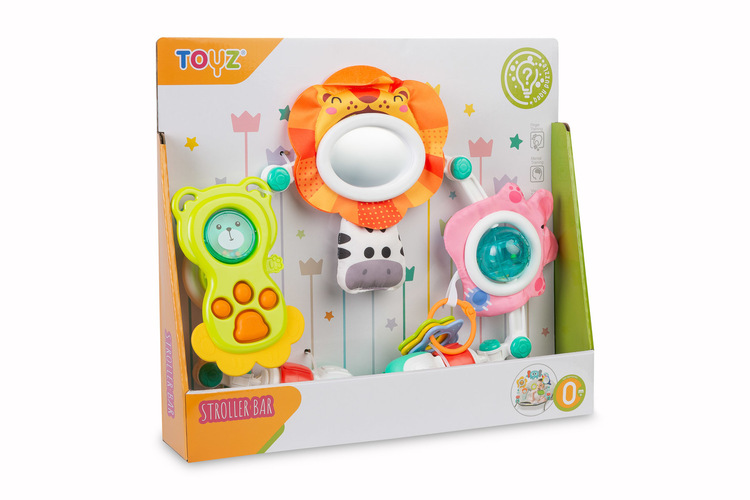 Senzorický oblúk Zebra Toyz – zrkadielko, hrkálky, 0–18 m