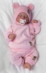 Pletená bavlněná čepice s oušky, dvouvrstvá, Hand Made Baby Nellys, růžová (3)
