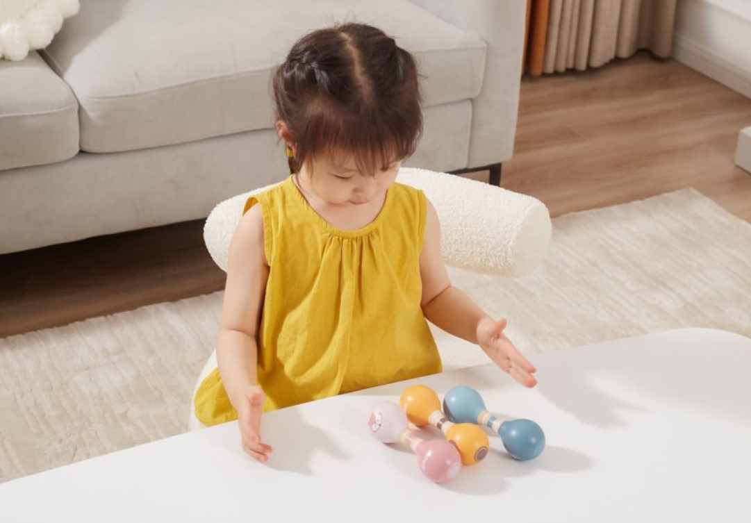 Viga Toys Drevená dvojitá rumba guľa, Slon - modrá