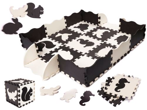 Penová podložka puzzle, čierna, biela 114×114 cm, 25 dielov