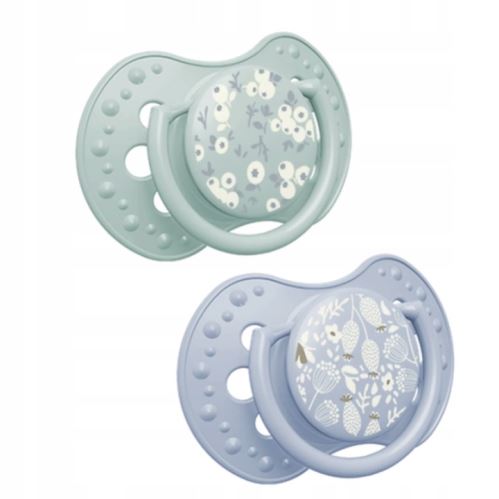 Dynamický cumlík 6-18 m, 2 ks, silikónový, symetrický, nenarúša sací reflex, Blossom blue
