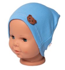 Baby Nellys Žebrovaná čepice Medvídek - modrá Baby Nellys Žebrovaná čepice Medvídek - modrá