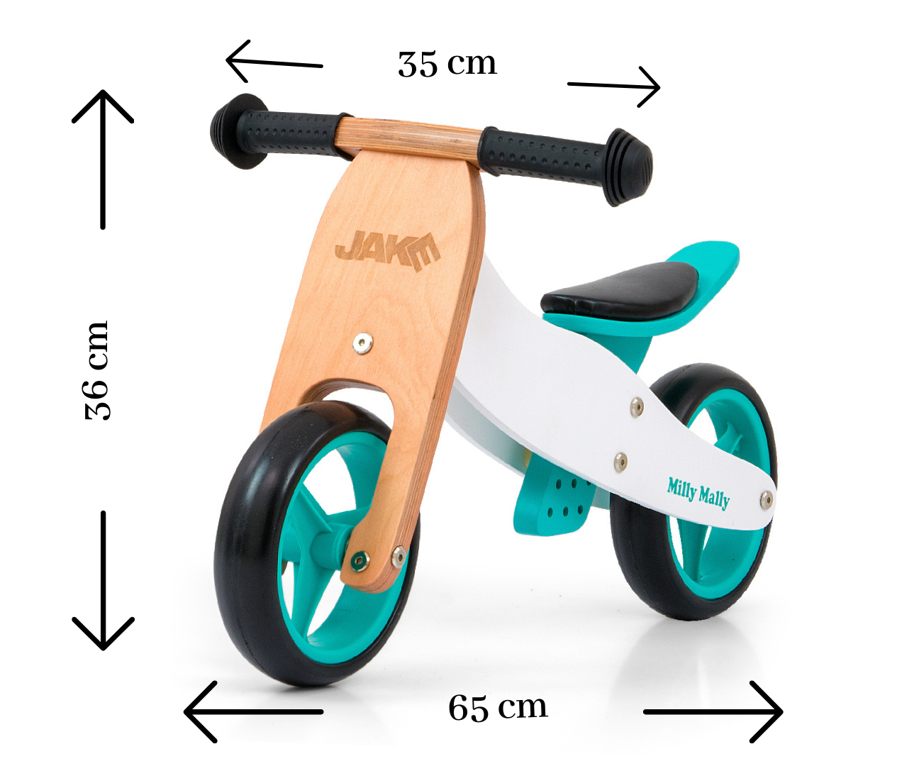 Drevené odrážadlo JAKE 2v1, trojkolka aj bicykel, 12–36 mesiacov, biela, mäta, Milly Mally