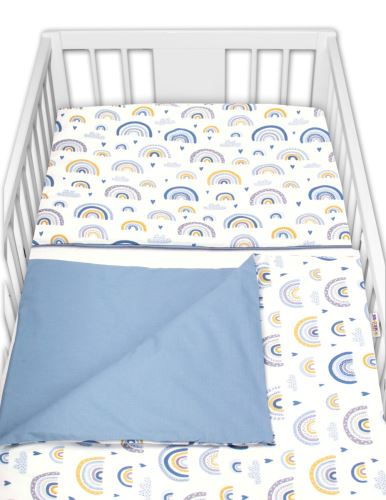 Bavlněné povlečení do postýlky 2D, Duha, pastelová s potiskem/modrá, Baby Nellys (1)